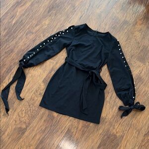 SHEIN Black Embellished Tie Front Sheath Dress